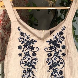 Cream rumpled jumpsuit with blue embroidery